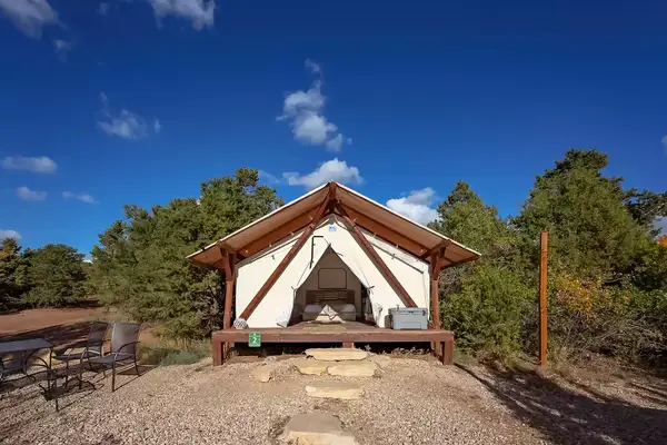 Looking into a glamping tent at Zion Ponderosa Ranch Resort