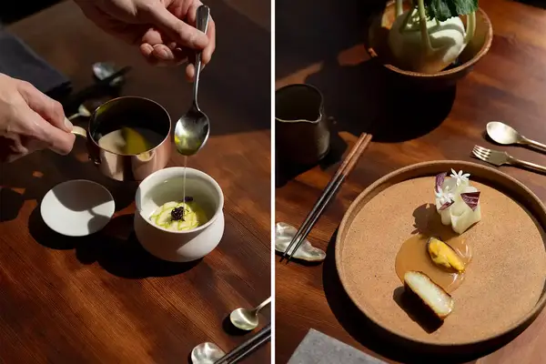 Two photos of dishes from Harbor House Inn Restaurant