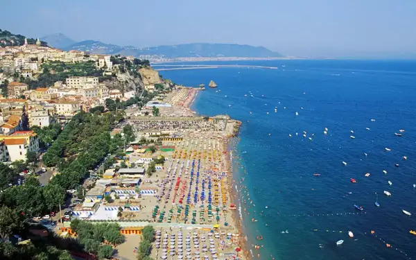 Vietri sul Mare and beach, Amalfi coast, Campania, Italy
