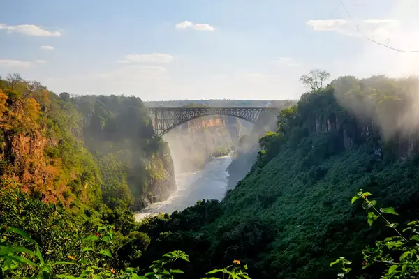 Victoria Falls, located on the Zambezi River on the border between Zambia and Zimbabwe.