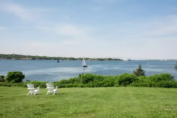 View of coastline and sailboats
