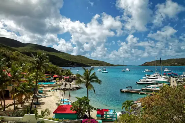 View of harbour and beach Leverick Bay, Virgin Gorda, British Virgin Islands