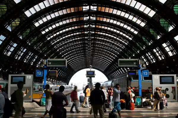 The main railroad station in Milan, Italy.