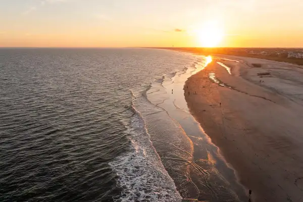 Aerial view of Folly Beach at sunset