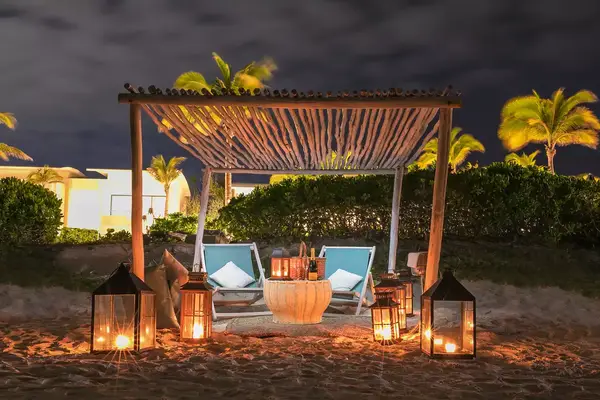 A night time beach picnic at Andaz Mayakoba