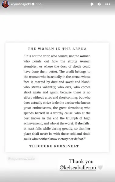 screenshot of wynonna judd instagram story