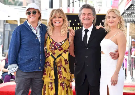 hollywood, ca may 04 boston russell, honorees goldie hawn, kurt russell and actor kate hudsonhonored with double star ceremony on the hollywood walk of fameon may 4, 2017 in hollywood, california photo by steve granitzwireimage