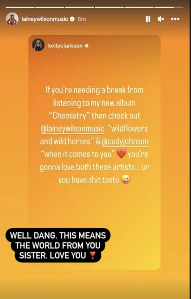 lainey wilson instagram post about kelly clarkson