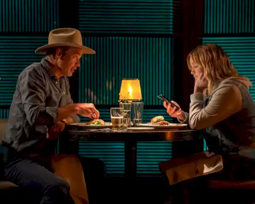 justified city primeval episode 1, timothy olyphant as raylan givens, vivian olyphant as willa givens