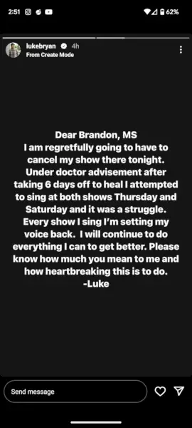 luke bryans instagram message