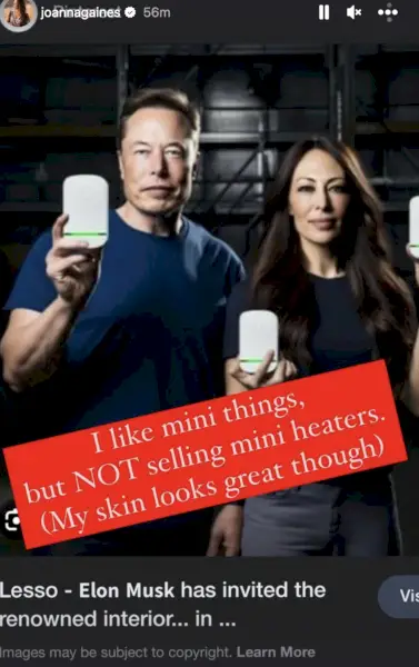 fake ad of joanna gaines and elon musk