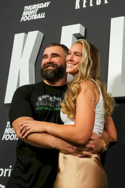 philadelphia, pa september 08 l r jason kelce poses for a photo with kylie kelce during the kelce documentary premiere at suzanne roberts theater on september 8, 2023 in philadelphia, pennsylvania photo by cooper neillgetty images