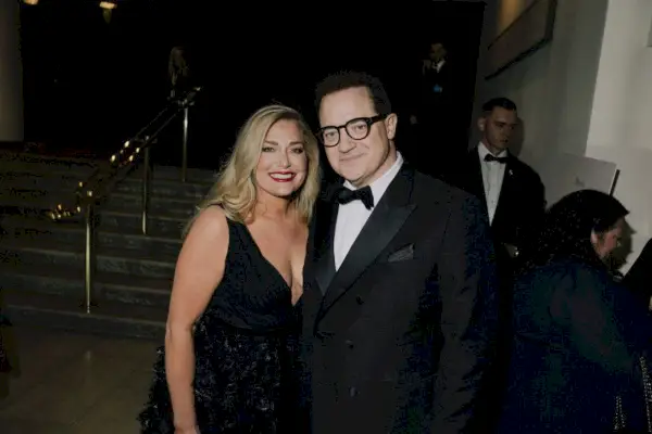london, england february 19 editors note image was altered with digital filters brendan fraser and jeanne moore attend the ee bafta film awards 2023 at the royal festival hall on february 19, 2023 in london, england photo by rowben lantionbafta via getty images