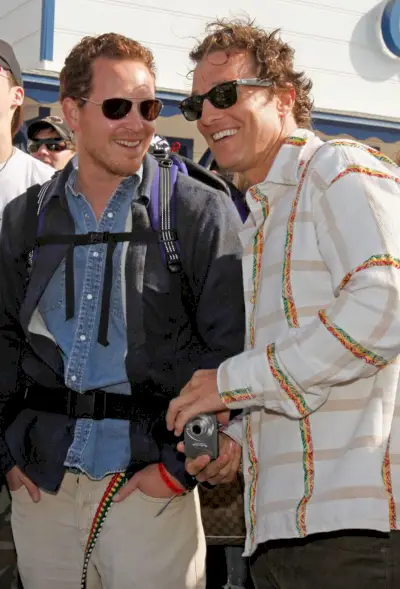 malibu, ca april 26 actors cole hauser and matthew mcconaughey attend maliblue art music festival, sponsored by emergen c, held at the malibu pier in malibu, california photo by jeff vespawireimage