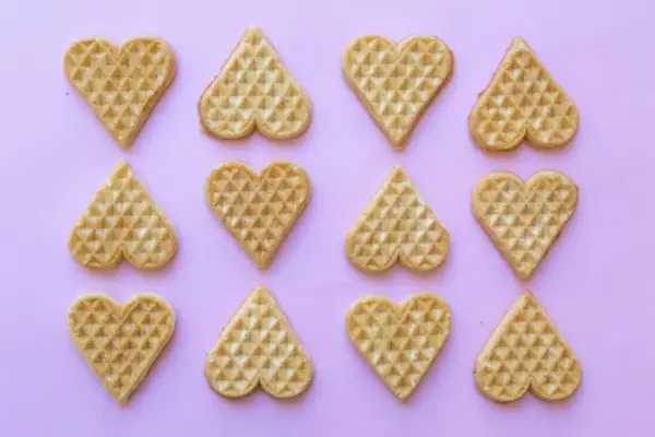heart shaped waffles, which might be enjoyed with friends on galentine
