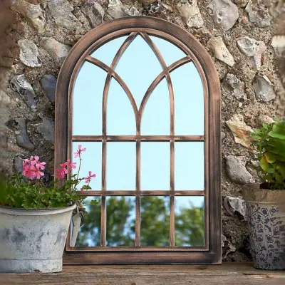 Toscana Arched Copper Distressed Outdoor Garden Wall Mirror - Indoor or Outside 760mm x 500mm