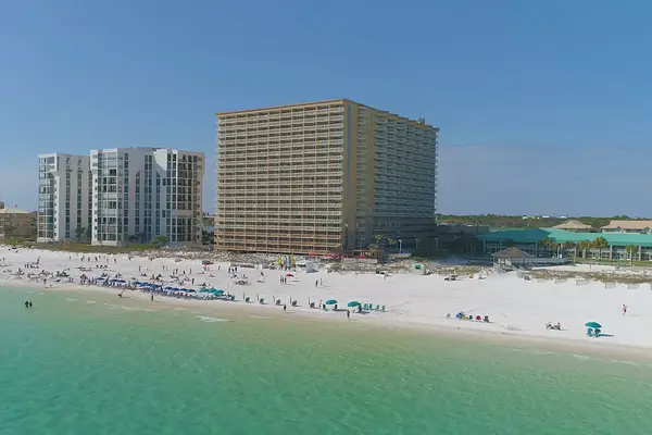 View of Pelican Beach Resort from the water