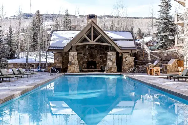 A pool at a ski resort in winter