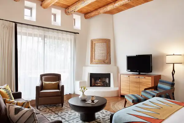 Guest room at Enchantment Resort with fire place