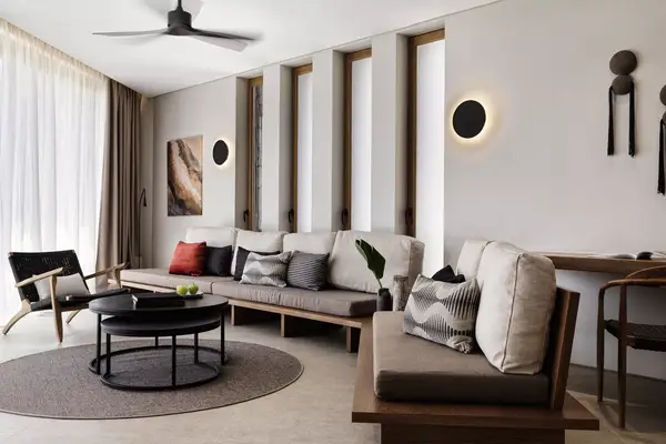 Lounge area in a guest room at Magma Santorini