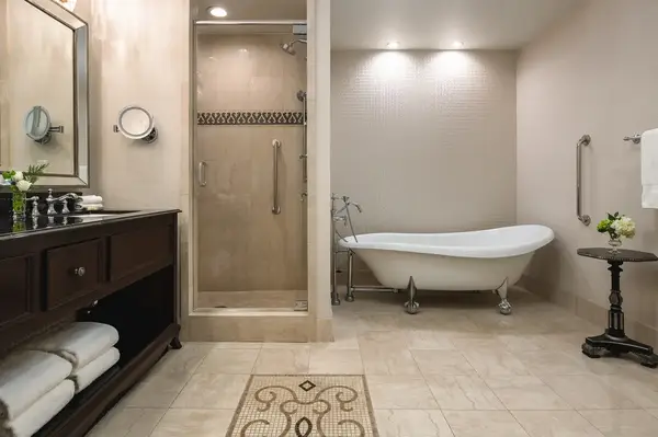 A bathroom at The Roosevelt New Orleans