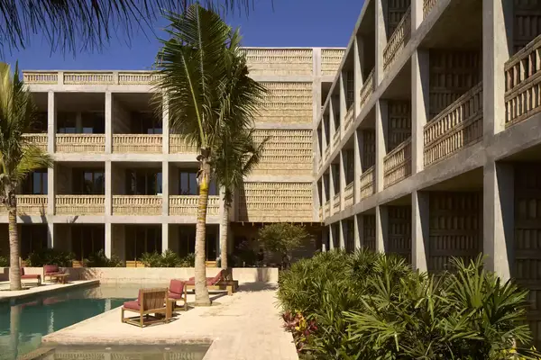View of a hotel pool terrace in Mexico