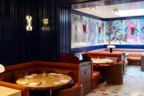 Booth seating in a restaurant. 