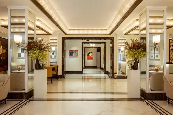 Hotel lobby with works of art. 