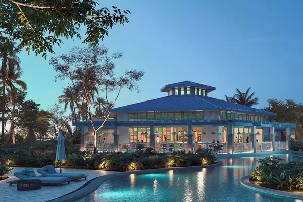 A pool and exterior of Rum Runners at Margaritaville Island Reserve Cap Cana