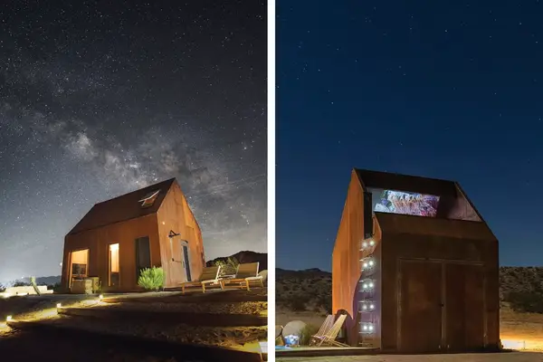 Stargazing at unique modern cabin in the desert