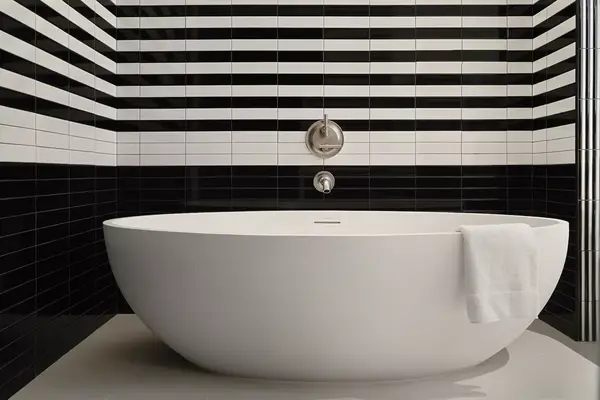 Park Lane New York white bathtub against black striped wall