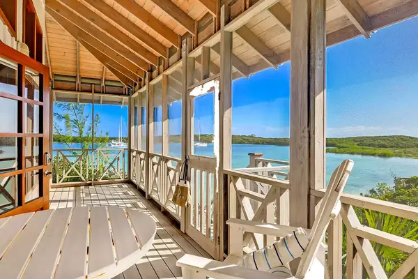A patio overlooking the water at Kahari Resort