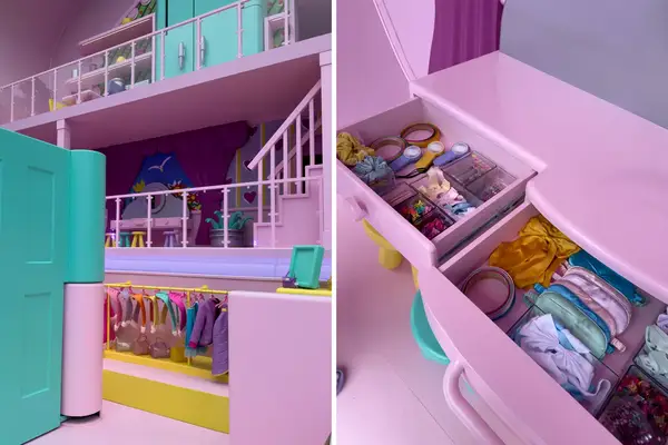 Pollys closet and vanity at polly pocket Airbnb 