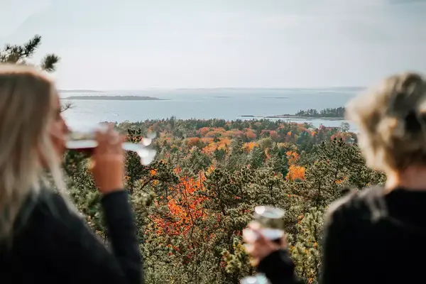 Drinking wine at Sebasco Harbor Resort