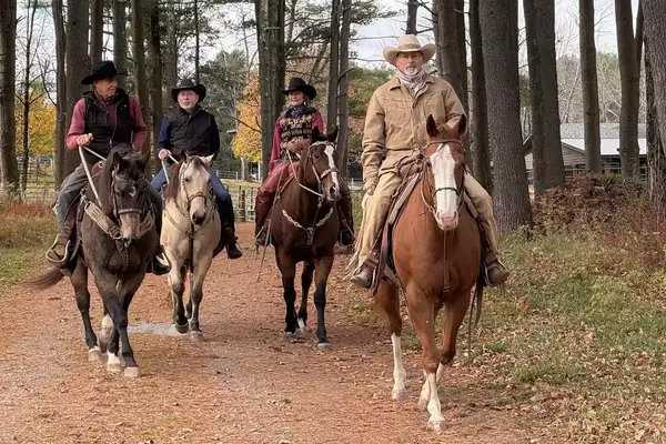 Four riders on horseback on a trail in New York