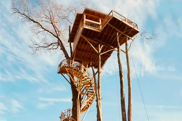 Exterior of the Raven Rock Treehouse in Fletcher, North Carolina, United States