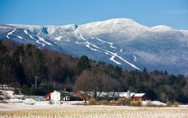 Stowe Mountain Resort with slopes in the distance.