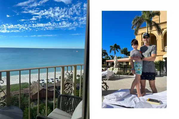 The view from the suite balcony and Jacqui