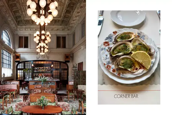 Interior of Swan Bar during the day, and a play of Oysters Rockefeller from Corner Bar 