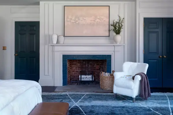 Fireplace detail in a guest room at The Ranch Hudson Valley