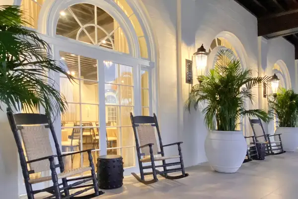 Rocking chairs on a covered porch