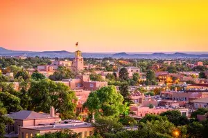 Santa Fe downtown cityscape at dusk