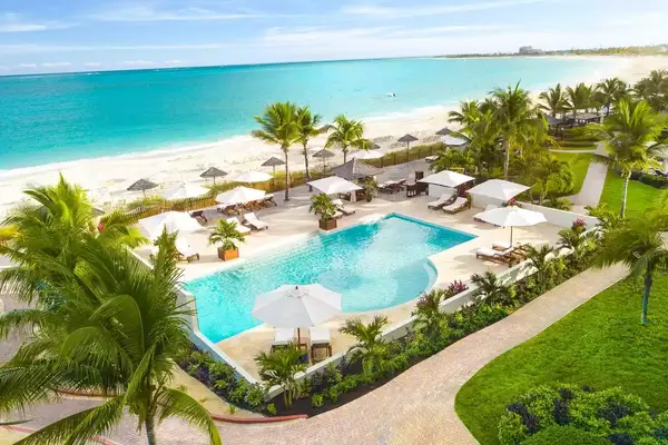 Pool area beside beach