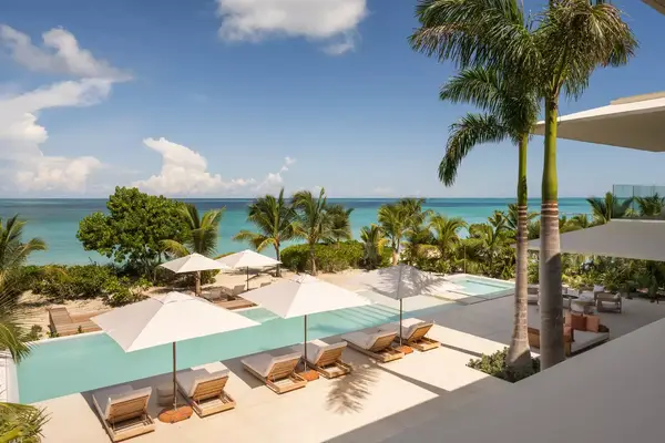 Pool area overlooking ocean