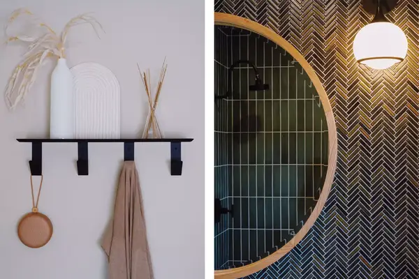 Interior space of king bedroom with kitchenette at Azure Sky hotel in Palm Springs