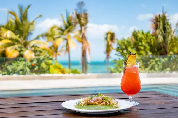 Snacks and drink by the pool at Hotel Mousai Cancun