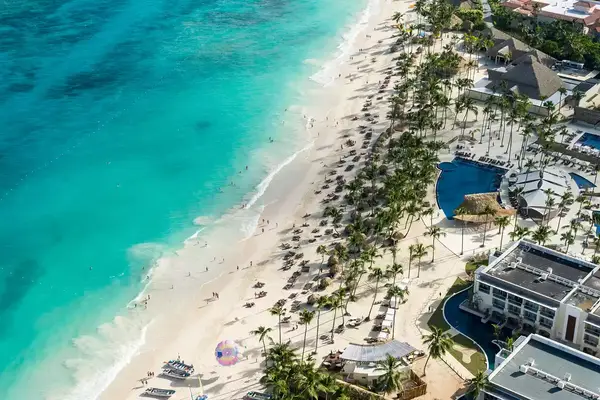 Aerial view of Royalton Punta Cana and the beach 