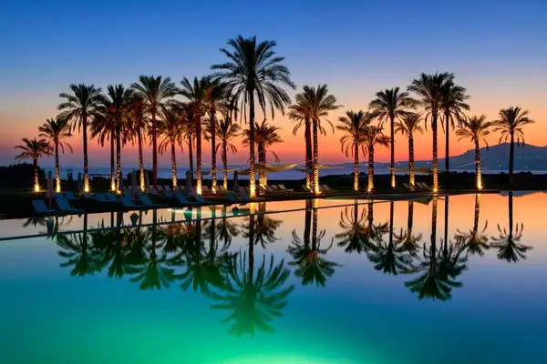 The pool with palm trees during sunset at Verdura Resort 