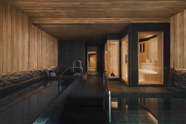 Interior of the bathhouse and sauna at Six Senses Kyoto
