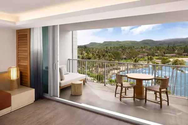 Balcony overlooking landscape at Turtle Bay resort